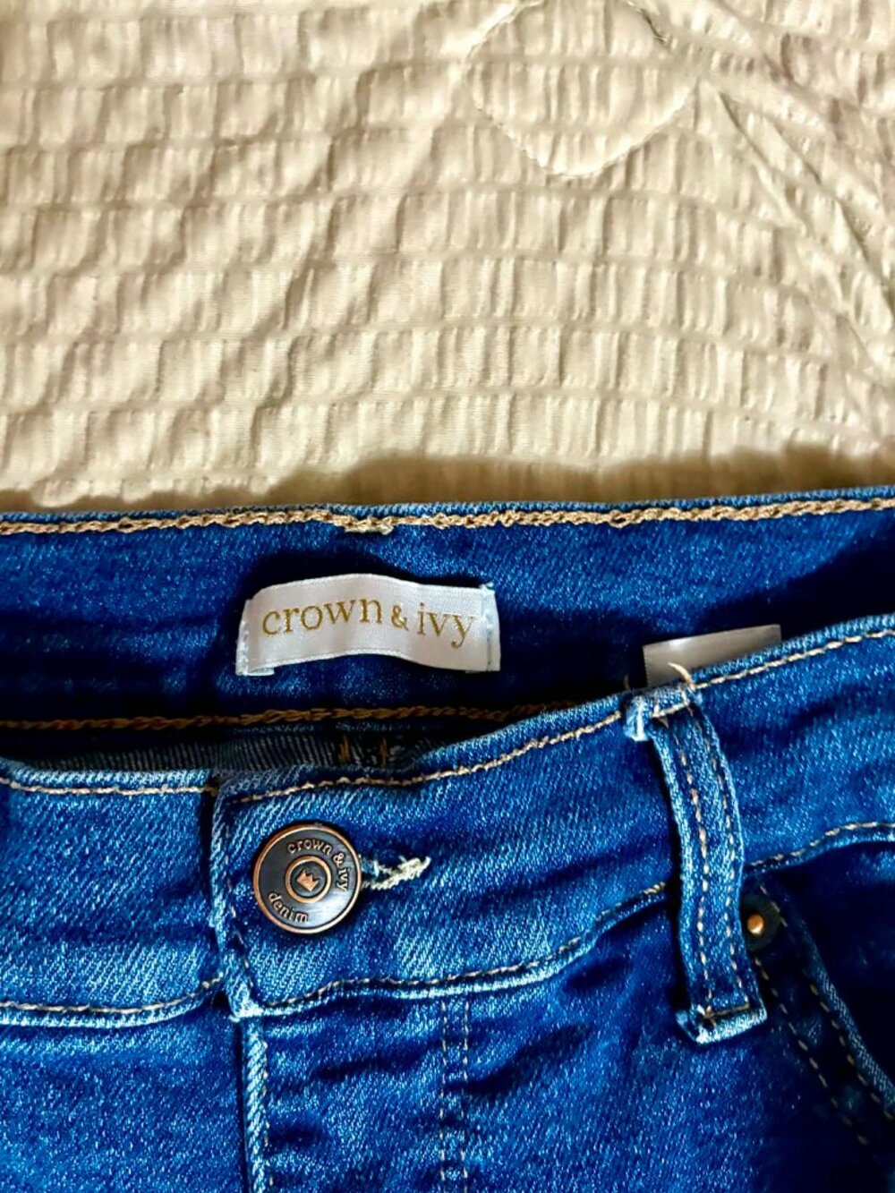 Crown & Ivy High Rise Kick Flare Jeans Women’s 14 Stretch Denim